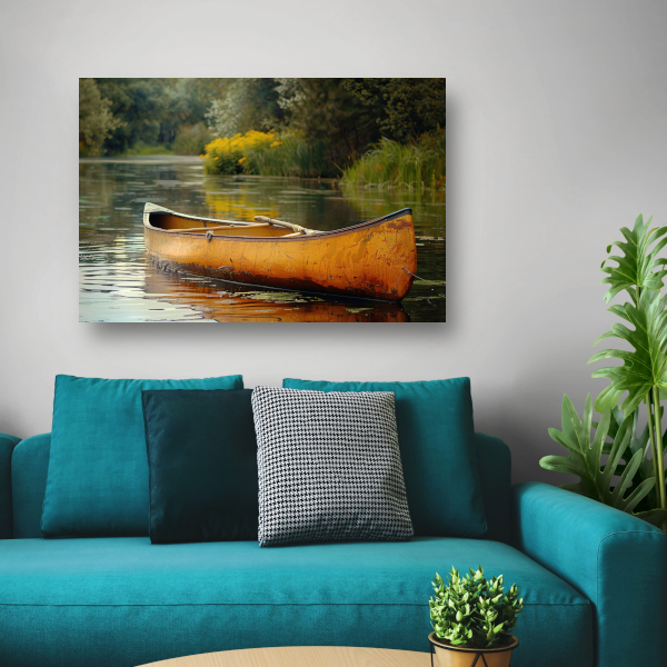Impressionistische kano op stille rivier canvas