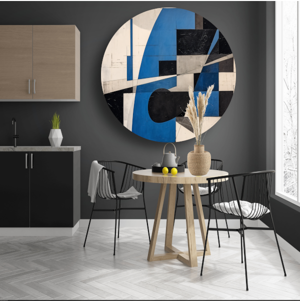 Minimalistisch schilderij met vierkanten aluminium muurcirkel
