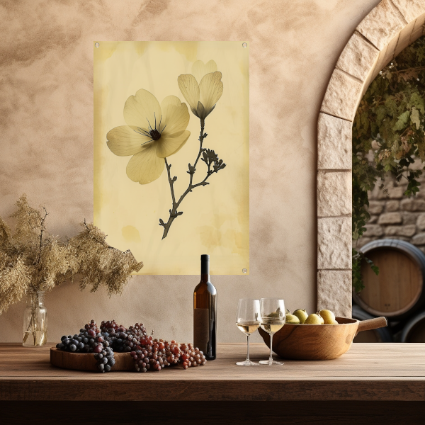 Elegante Bloemen in Sepia op Crème Achtergrond tuinposter