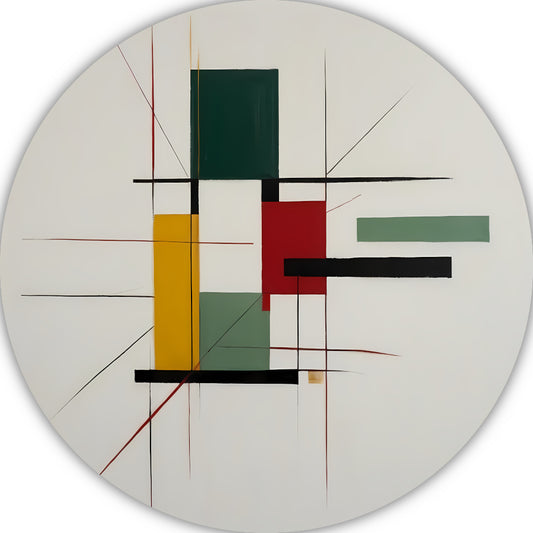 Abstracte primaire kleuren en strakke lijnen aluminium muurcirkel