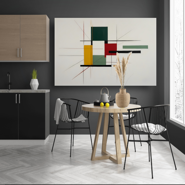 Abstracte primaire kleuren en strakke lijnen canvas