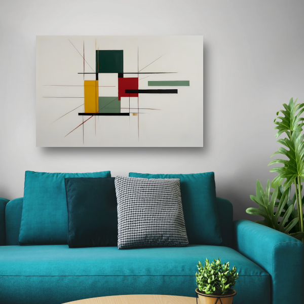 Abstracte primaire kleuren en strakke lijnen canvas