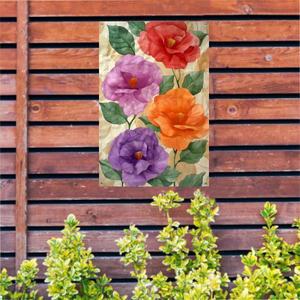 Kunstzinnig ontwerp van kleurrijke bloemen tuinposter