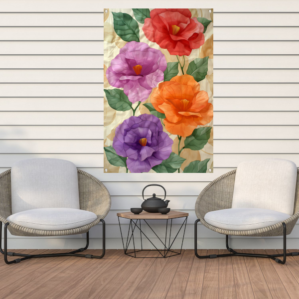 Kunstzinnig ontwerp van kleurrijke bloemen tuinposter