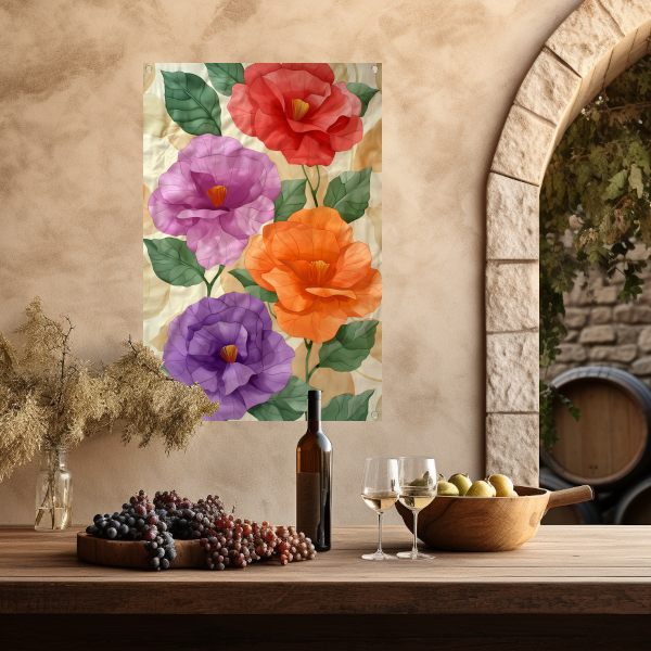 Kunstzinnig ontwerp van kleurrijke bloemen tuinposter