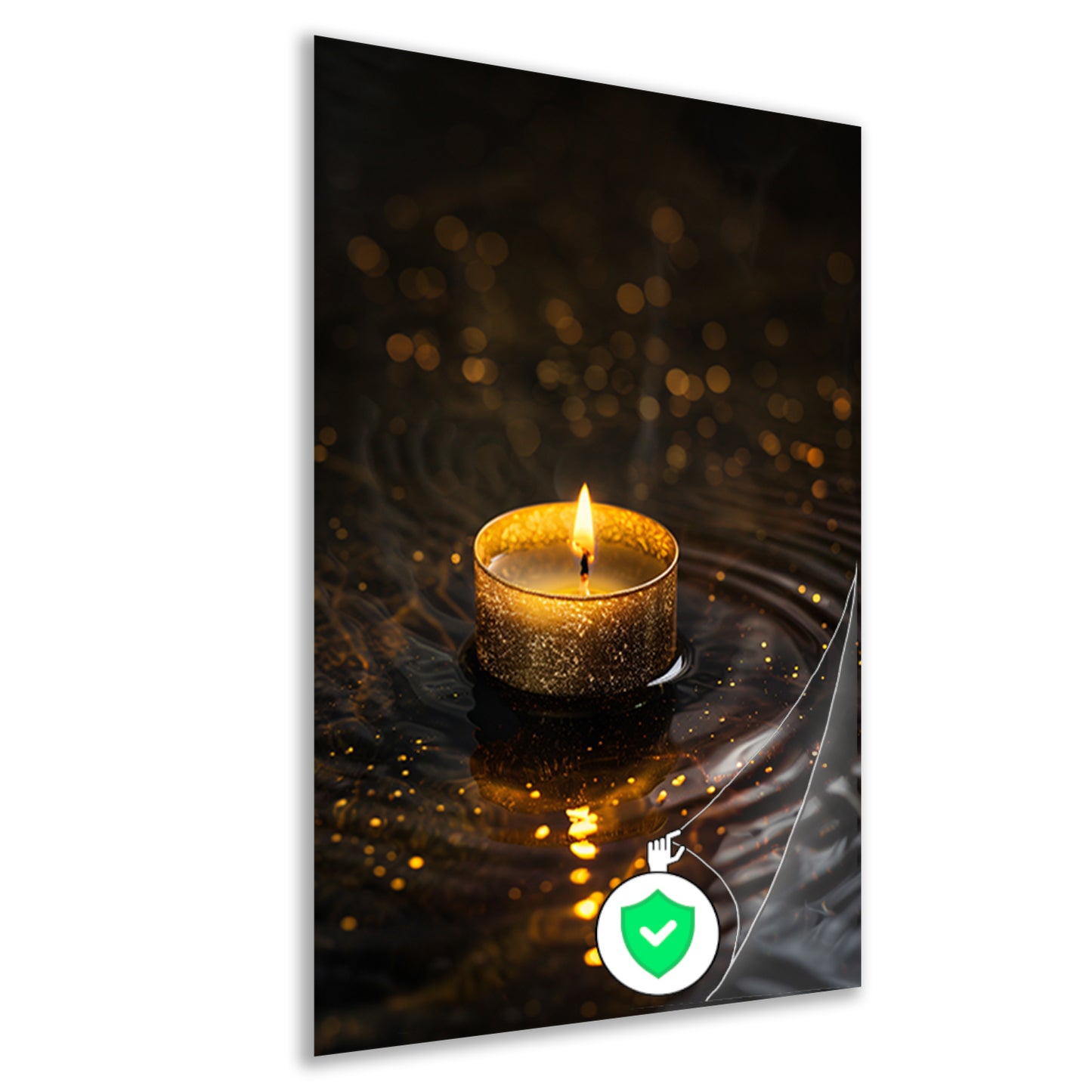 Gouden kaars reflectie op donker water poster
