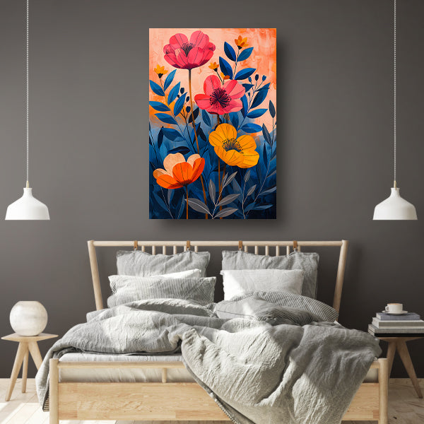 Moderne Kleurrijke Bloemenpracht op Levendige Achtergrond poster