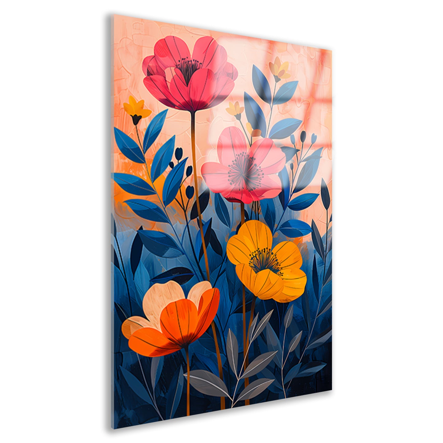Moderne Kleurrijke Bloemenpracht op Levendige Achtergrond acrylglas