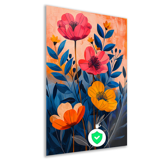 Moderne Kleurrijke Bloemenpracht op Levendige Achtergrond poster