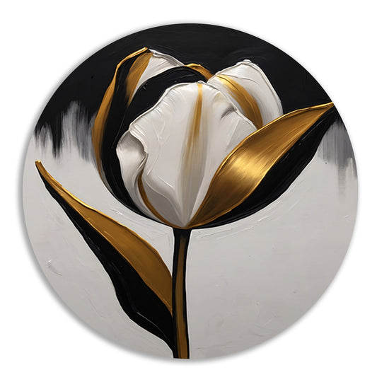 Gouden Accenten op Monochrome Tulp aluminium muurcirkel
