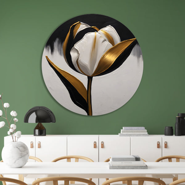 Gouden Accenten op Monochrome Tulp aluminium muurcirkel