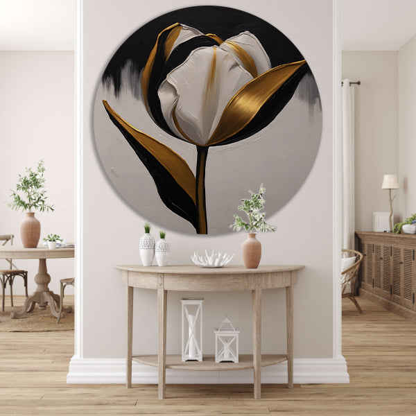 Gouden Accenten op Monochrome Tulp aluminium muurcirkel