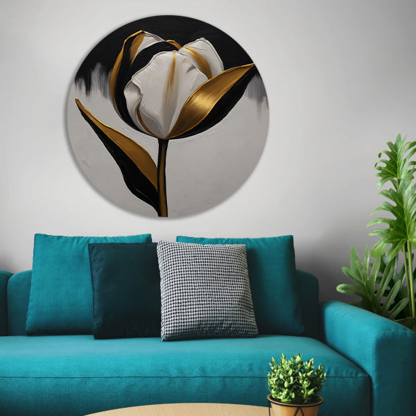 Gouden Accenten op Monochrome Tulp aluminium muurcirkel