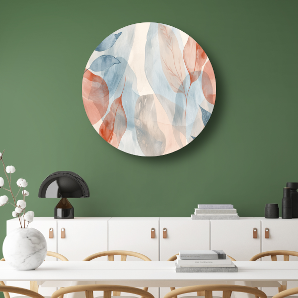 Zachte Abstracte Waterverf met Bladeren forex muurcirkel