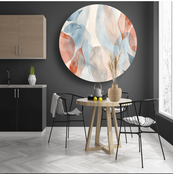 Zachte Abstracte Waterverf met Bladeren forex muurcirkel
