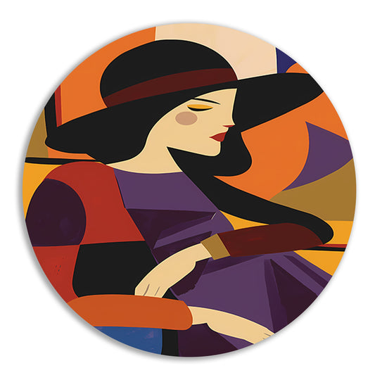 Portret van vrouw in geometrische stijl   aluminium muurcirkel