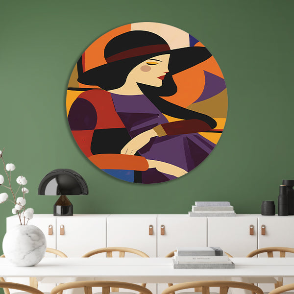 Portret van vrouw in geometrische stijl aluminium muurcirkel