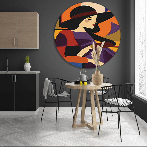 Portret van vrouw in geometrische stijl aluminium muurcirkel