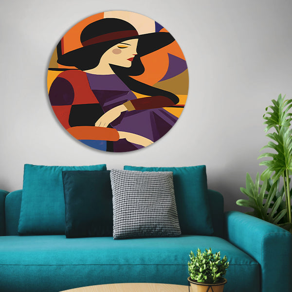 Portret van vrouw in geometrische stijl aluminium muurcirkel