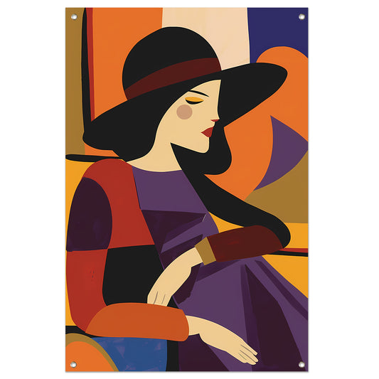 Portret van vrouw in geometrische stijl   tuinposter