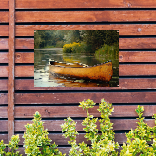 Impressionistische kano op stille rivier tuinposter