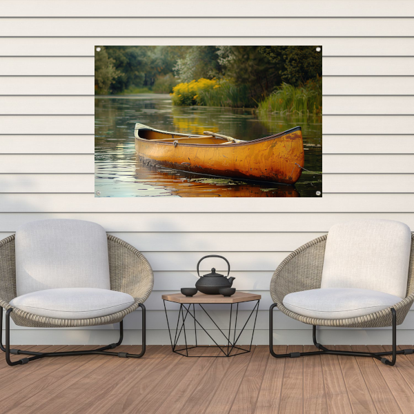 Impressionistische kano op stille rivier tuinposter