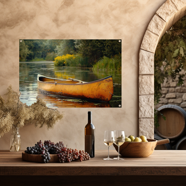 Impressionistische kano op stille rivier tuinposter