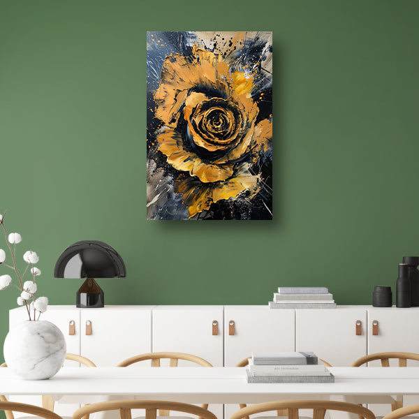 Dynamische abstracte roos in goud en zwart poster