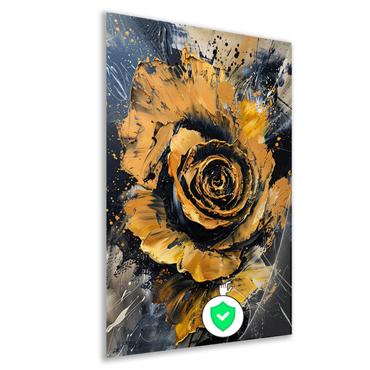 Dynamische abstracte roos in goud en zwart poster