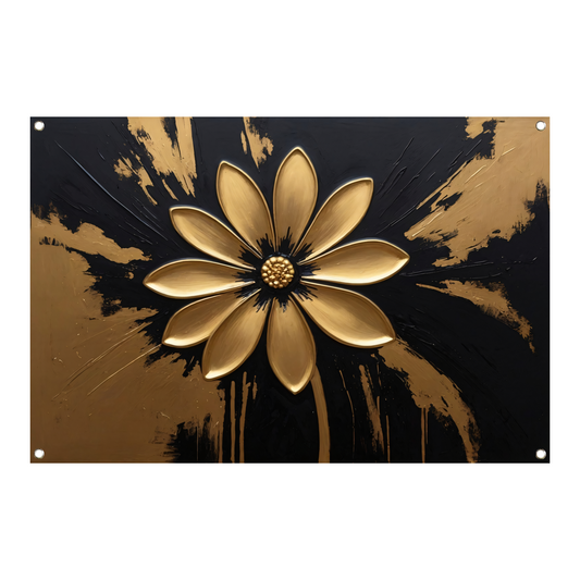 Abstracte Gouden Bloem op Zwart tuinposter