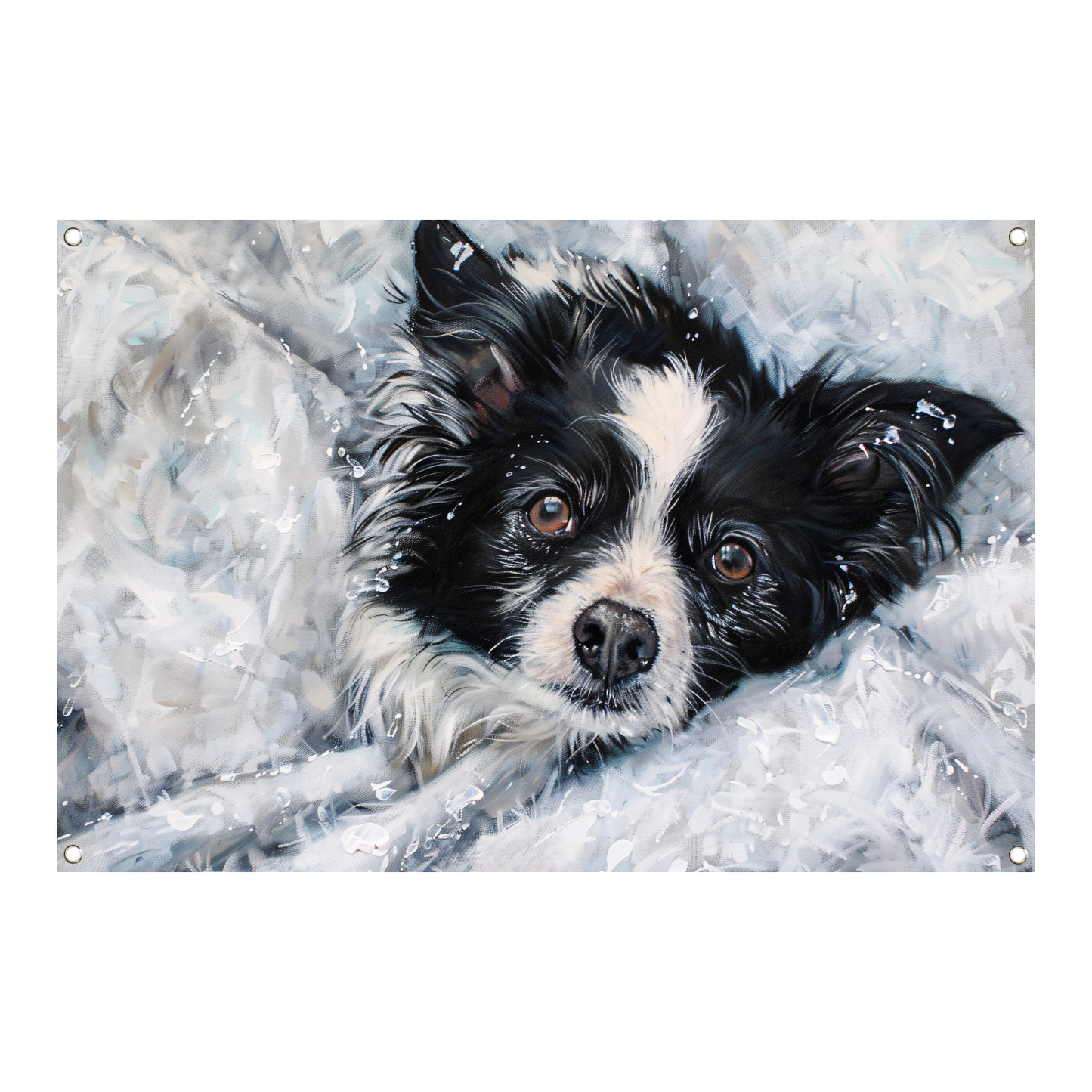 Realistisch schilderij van hond in de sneeuw tuinposter