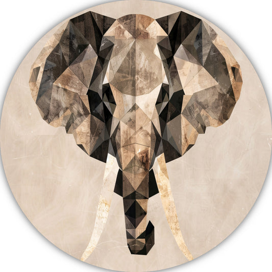 Abstracte Olifant in Geometrische Sepiatonen aluminium muurcirkel