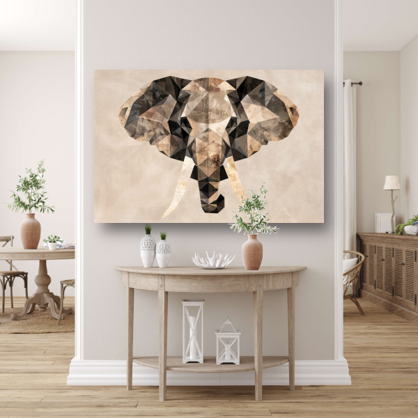 Abstracte Olifant in Geometrische Sepiatonen canvas