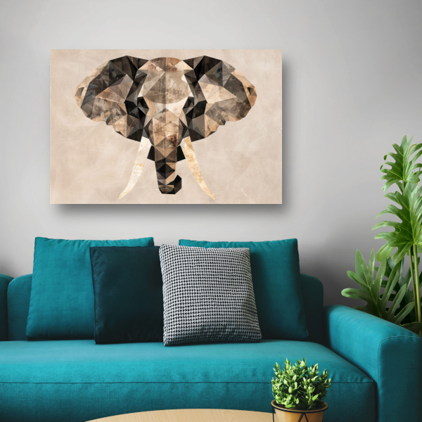 Abstracte Olifant in Geometrische Sepiatonen canvas
