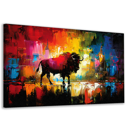 Abstracte schilderij van bison in kleurrijke stad canvas