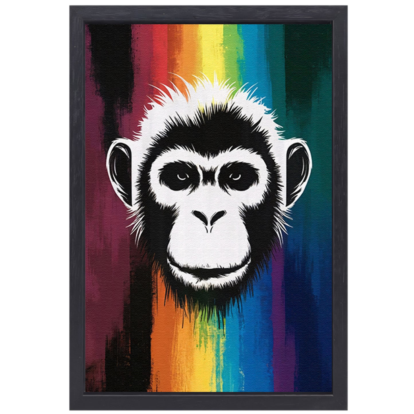 Abstracte aap met regenboog achtergrond canvas met baklijst