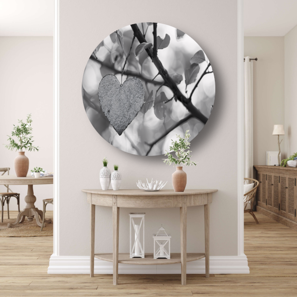 Hart van natuur in monochrome tinten aluminium muurcirkel