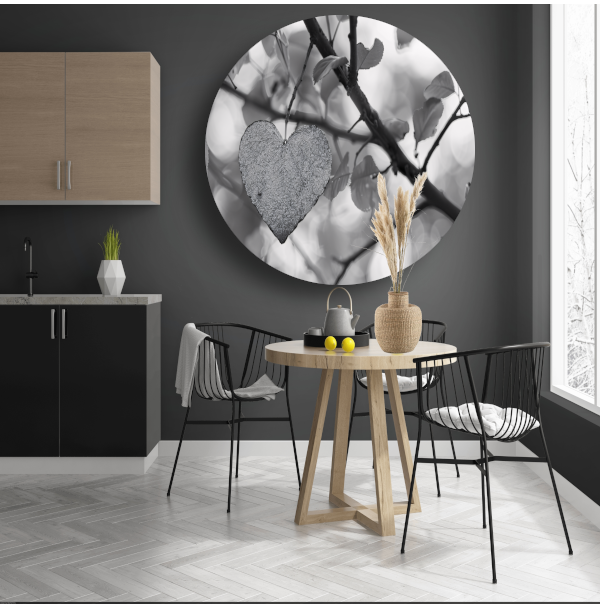 Hart van natuur in monochrome tinten aluminium muurcirkel