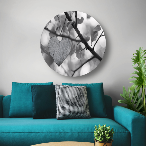 Hart van natuur in monochrome tinten aluminium muurcirkel
