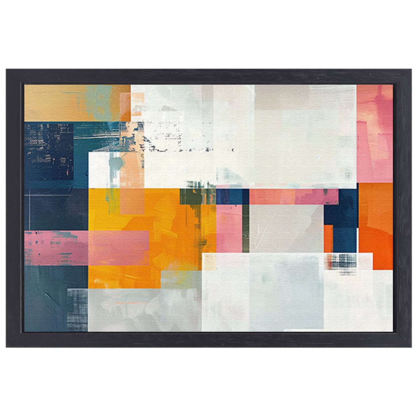Abstract geometrisch schilderij met felle kleuren canvas met baklijst