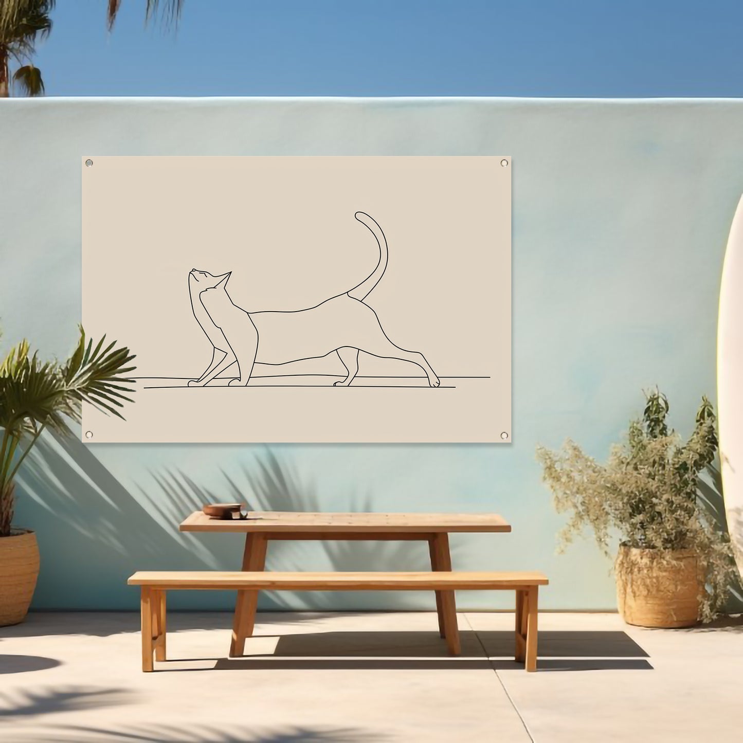 Sierlijke kat in minimalistische lijntekening tuinposter