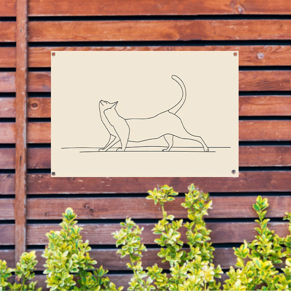 Sierlijke kat in minimalistische lijntekening tuinposter