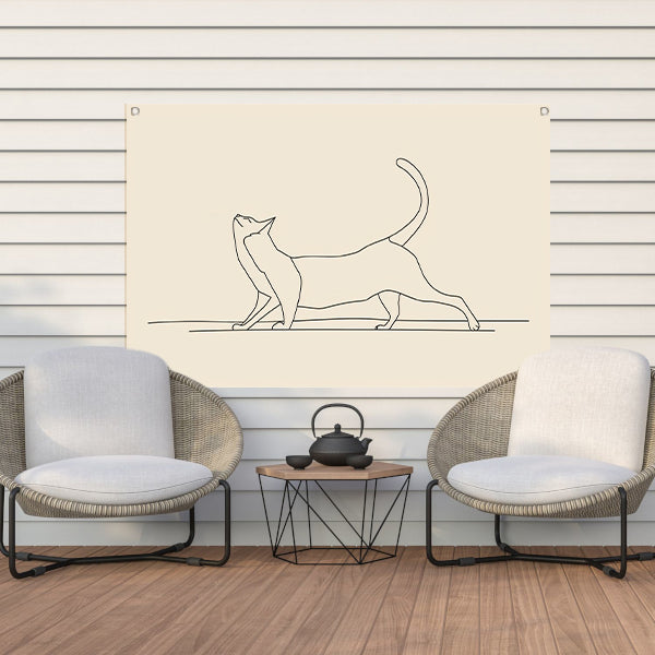 Sierlijke kat in minimalistische lijntekening tuinposter