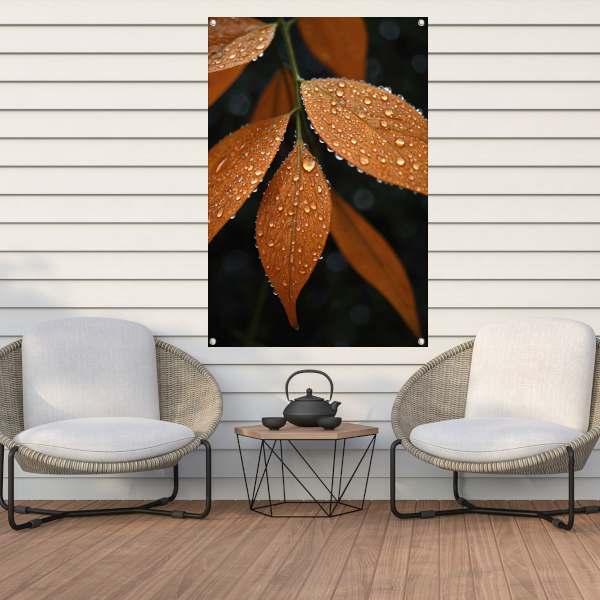 Dauwdruppels op Oranje Zomerbladeren tuinposter
