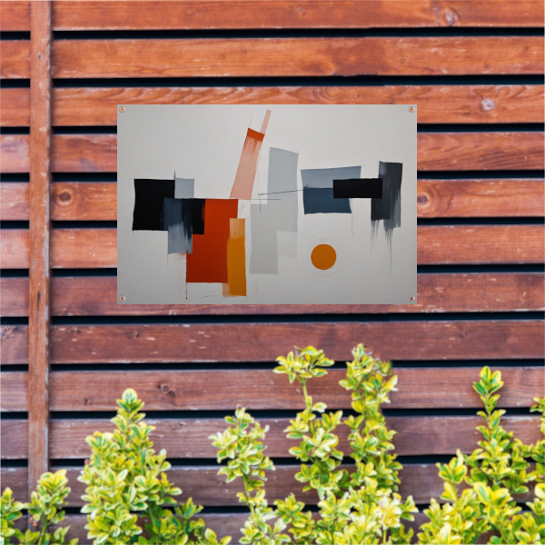 Abstracte vormen en kleuren in balans tuinposter