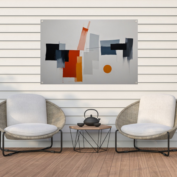 Abstracte vormen en kleuren in balans tuinposter