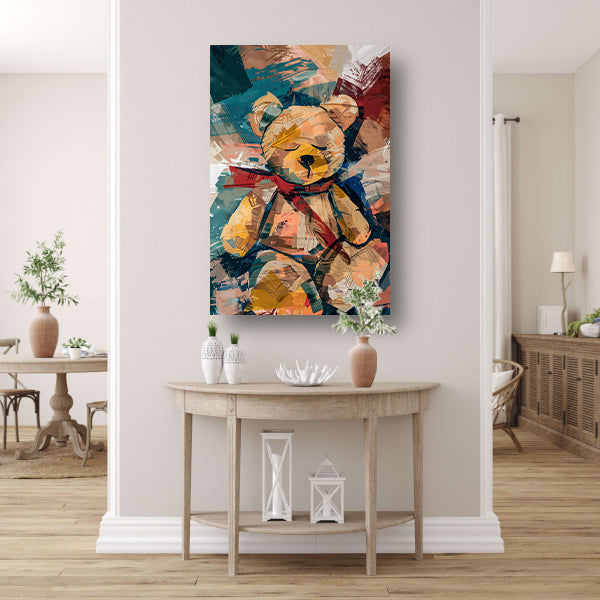 Abstracte Schilderij van een Teddybeer met Sjaal poster