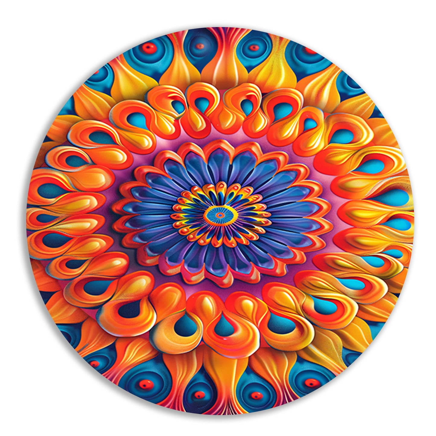 Kleurrijk Mandala met Bloem in het Midden aluminium muurcirkel