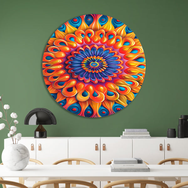 Kleurrijk Mandala met Bloem in het Midden aluminium muurcirkel