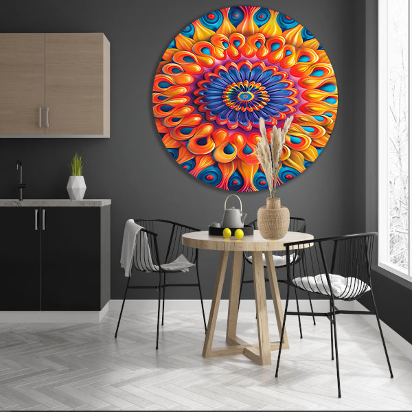 Kleurrijk Mandala met Bloem in het Midden aluminium muurcirkel